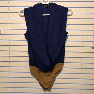 Sleeveless Pleated Plunge Bodysuit